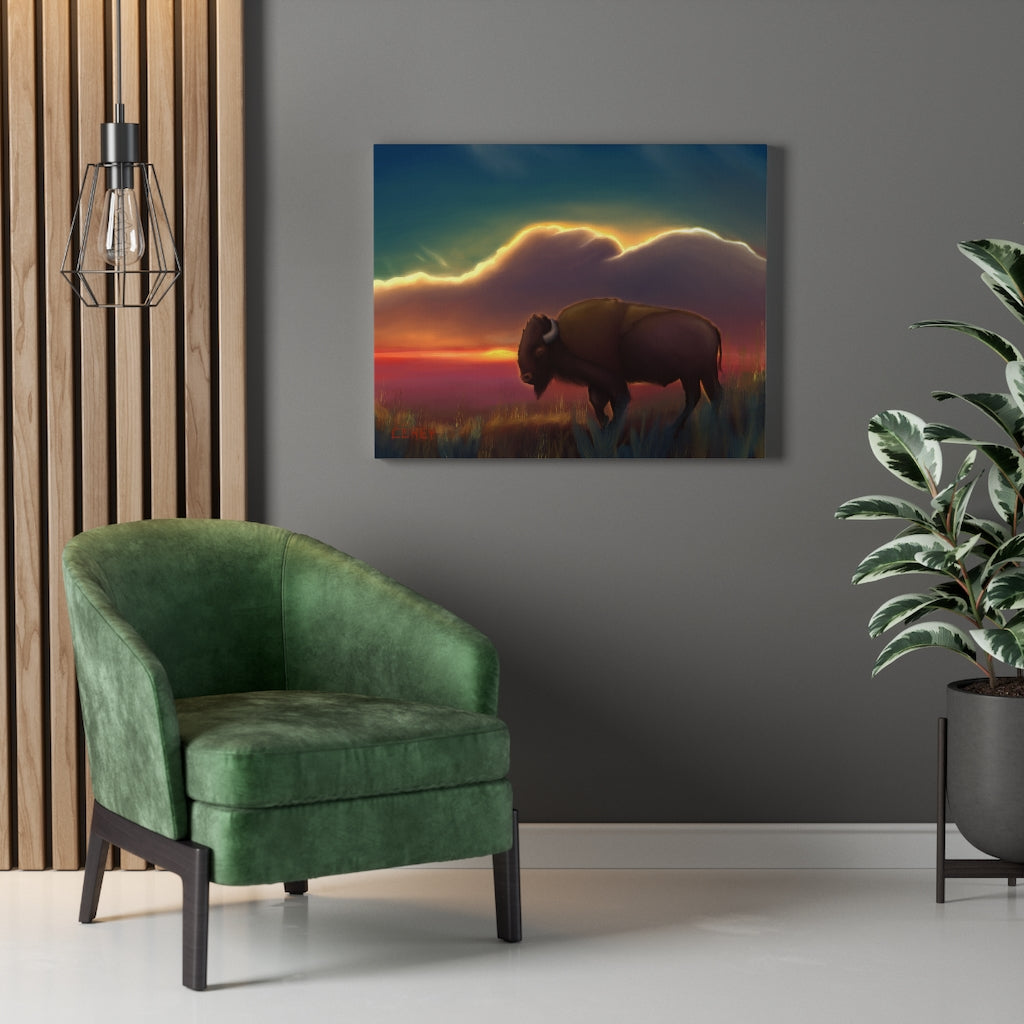 Bison Summer Sunset Canvas 30 x 24 x 1.25